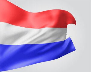 Netherlands, vector flag with waves and bends waving in the wind on a white background.