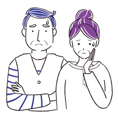 手描き 一人1color シニアの夫婦　バストアップ　迷う