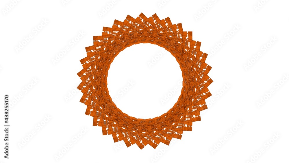 Poster abstract orange circular pattern from planes. 3d rendering image.