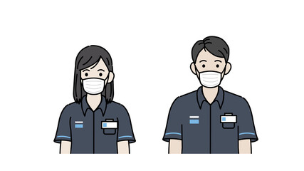 マスクをつけたコンビニの店員　感染予防　アルバイト　男女　イラスト素材