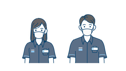 Naklejka premium マスクをつけたコンビニの店員 感染予防 アルバイト 男女 イラスト素材