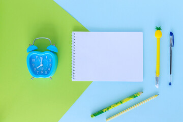 School supplies. The concept of education. Everything for school and office. Pens, pencils,...