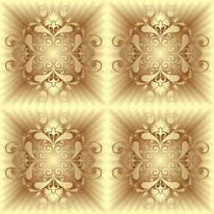 Gold paper for printing.  Seamless pattern. Gold background with decor. Imitation metal foil.