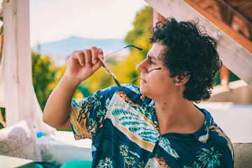 Person take off sunglasses summer portrait