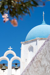 White and blue church in Santorini 