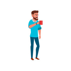 beard man drinking coffee and talking with colleagues in office kitchen cartoon vector. beard man drinking coffee and talking with colleagues in office kitchen character. isolated flat cartoon