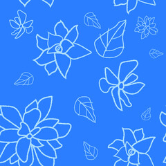 Floral and leaf pattern vector illustration on a bluebackground