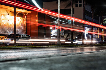 long exposure with red lights, boulevard in cancun