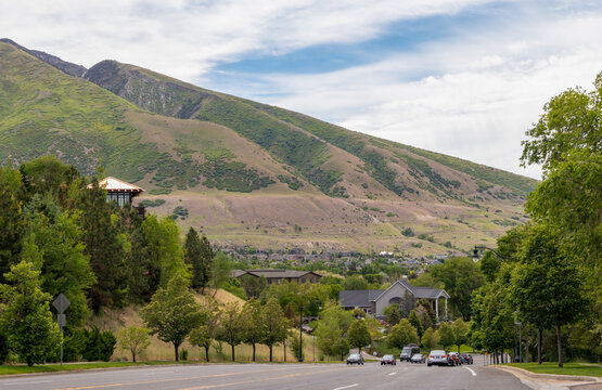 Residential area with the background of the mountains in Salt Lake City, Utah