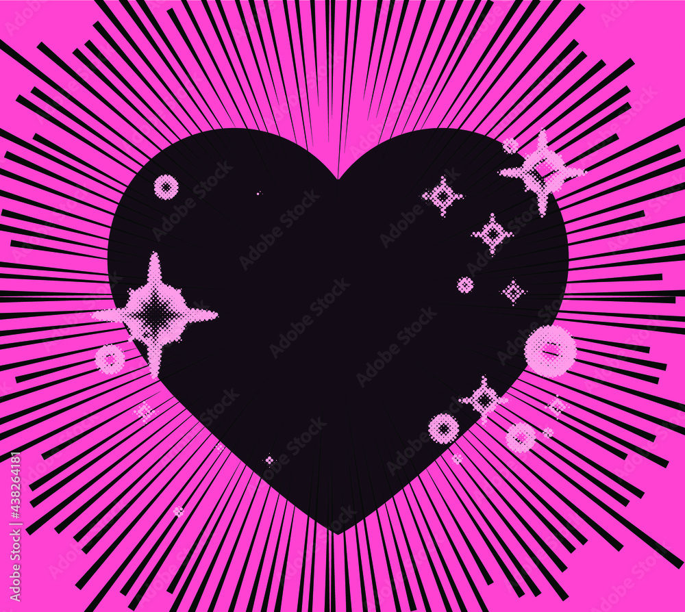 Aufkleber abstract background with speed lines and heart. vector hand-drawn design template for manga and comi