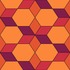 Seamless pattern. Rhombuses, hexagons, diamonds, lozenges. Geometric wallpaper. Mosaic tiles. Flooring background. Ethnic motif. Geometrical backdrop. Digital paper. Web design. Textile print. Vector.