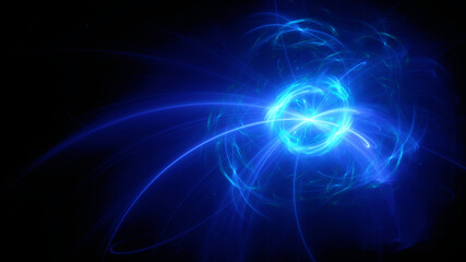 Abstract background, smooth multicolored lines on a black background.