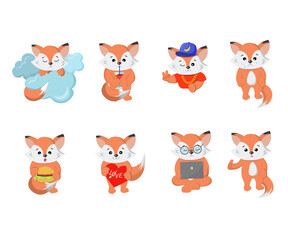 Obraz na płótnie Canvas Set of cute funny emotional fox. Stickers fox. 