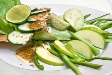 Green apple salad, with cucumber, green pepper and lettuce