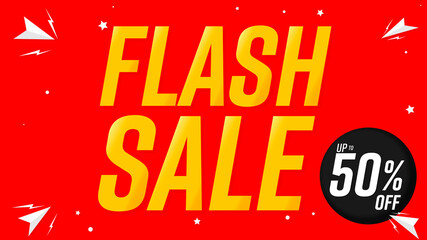 Flash Sale 50% off, poster design template, discount banner, vector illustration