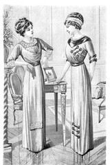 Women retro style edwardian clothing Vintage fashion engraving