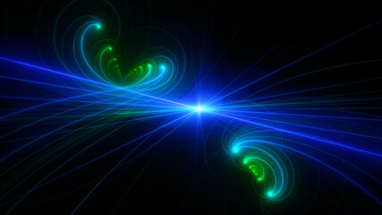 Abstract background, smooth multicolored lines on a black background.