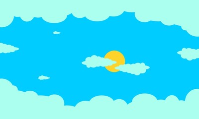 illustration of sunny weather clouds, bright sun shining and beautiful weather.