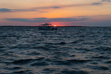 silhouette of yacht boat. Seascape sundown. Nature concept. Beautiful twilight. summer vacation.