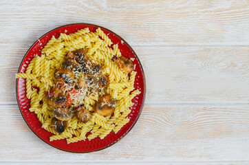 italian cuisine, pasta with mushrooms and cheese