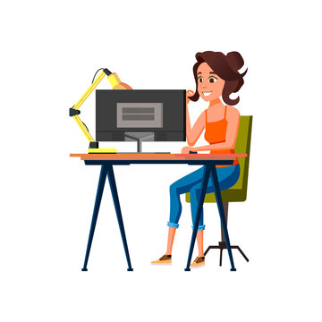 woman creator digital image processing on computer cartoon vector. woman creator digital image processing on computer character. isolated flat cartoon illustration