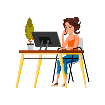 artist woman developing web site design on computer cartoon vector. artist woman developing web site design on computer character. isolated flat cartoon illustration