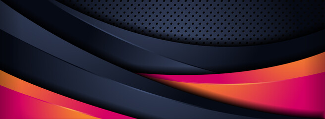 Abstract Dark Navy Background Combined with Dynamic Modern Orange Shape and Lines.