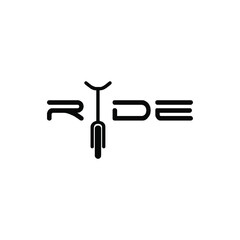 lettering ride and bicycle icon vector logo design