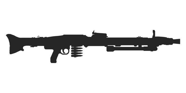 black machine gun silhouette on white clip art preview