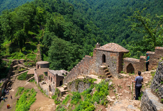 Rudkhan Castle is a brick and stone medieval castle near Fuman city in Gilan province of Iran. It is contains strong fortifications and battlements at a length of 1,550 metres.