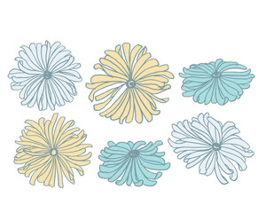 夏カラー手描きガーベラの花線画イラスト Summer color hand-painted gerbera flower line drawing illustration vector