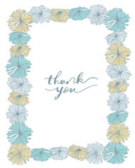 夏カラー手描きガーベラの花線画イラストメッセージフレーム　Summer color hand drawn gerbera flower line drawing illustration message frame vector