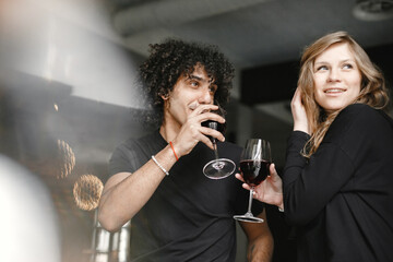 Mixed couple spenting time together in a cafe