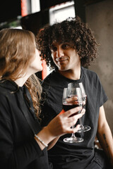 Mixed couple spenting time together in a cafe