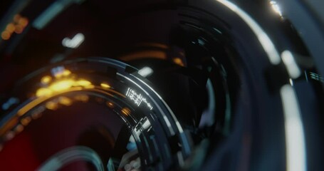 Abstract futuristic industry concept with metallic disks and blinking twinkling LED Lights. 3D background with moving panels LED data. 4K loop, 3D rendering - Powered by Adobe