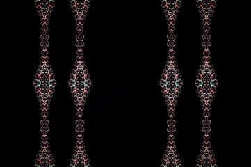 Abstract Chain style silver and pink color ornamental stripes on black background 