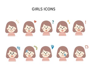 いろいろな表情の女性・アイコンセット