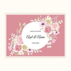 blooming flower frame with color pastel pink