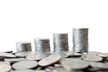 Thai coins stack isolated with clipping path for finance and business concept.