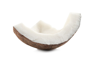 Piece of ripe coconut isolated on white