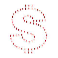 Human crowd in the shape of dollar sign. Stick figure red simple icons. Vector illustration