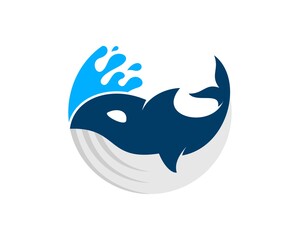 Circular jumping whale with abstract beach wave