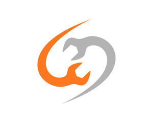 Two wrench repair with gray and orange logo