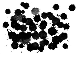 Black ink splashes and drops on background.