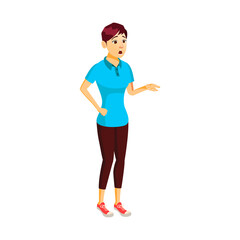 confused young woman talking with lecture in college cartoon vector. confused young woman talking with lecture in college character. isolated flat cartoon illustration