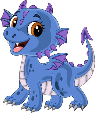 Cartoon funny blue baby dragon posing