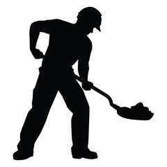 Construction worker with shovel silhouette vector on white background © Flatman vector 24