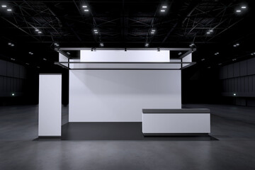 Exhibition standing for mockup and Corporate identity. Retail booth design elements in Exhibition hall .3d render.