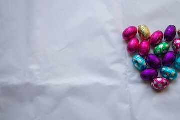 Close up of chocolate Easter eggs in the form of a heart.