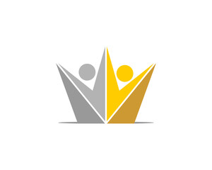 Two happy people with crown shape logo